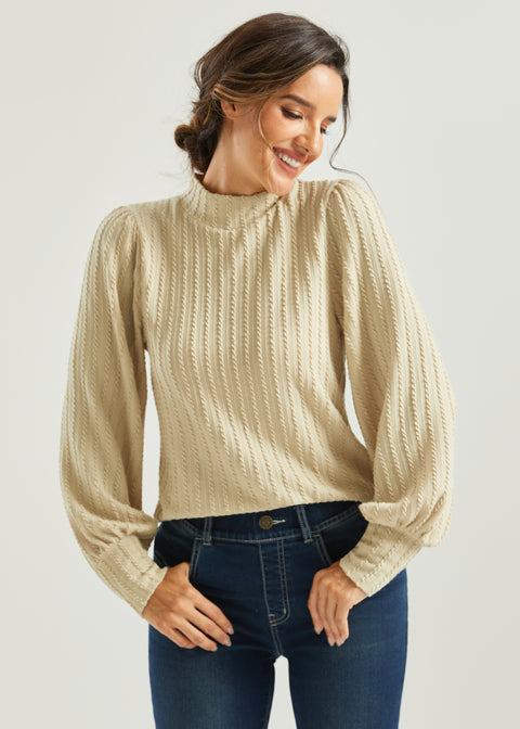 MiniCable Puff Sleeve Mockneck (Oatmeal)
