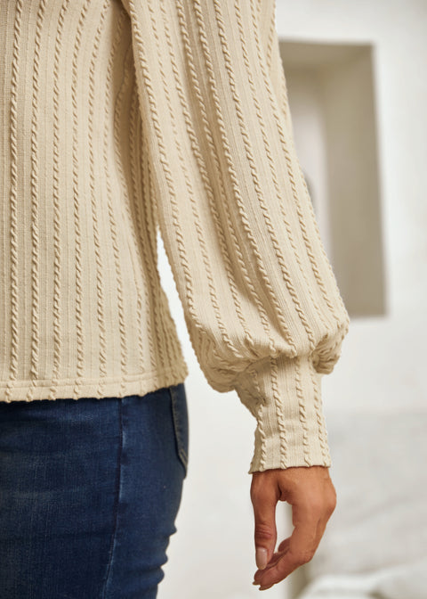 MiniCable Puff Sleeve Mockneck (Oatmeal)