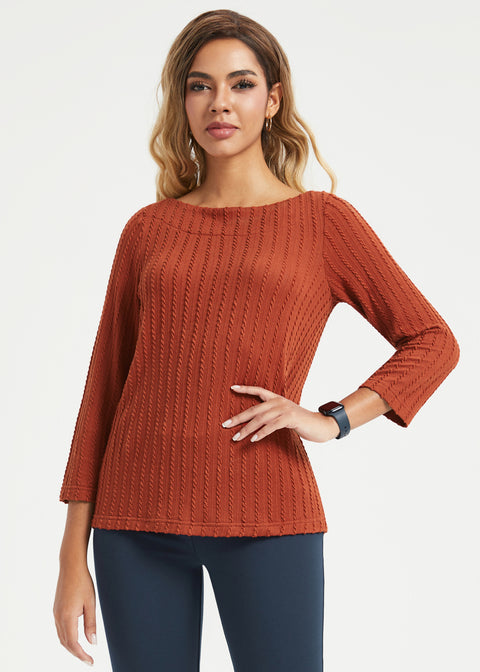 MiniCable Boatneck Long Sleeve Tunic (Rust)