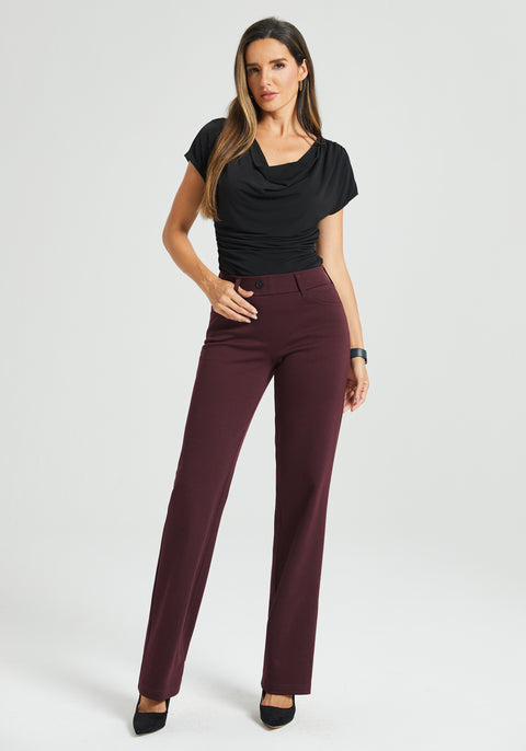 ⏰ PRESALE | 7-Pocket Dress Pant Yoga Pant | Straight (Burgundy Black Dot)