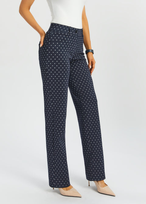 navy blue dress pants women 7-Pocket Dress Pant | Straight (Navy White Dot)