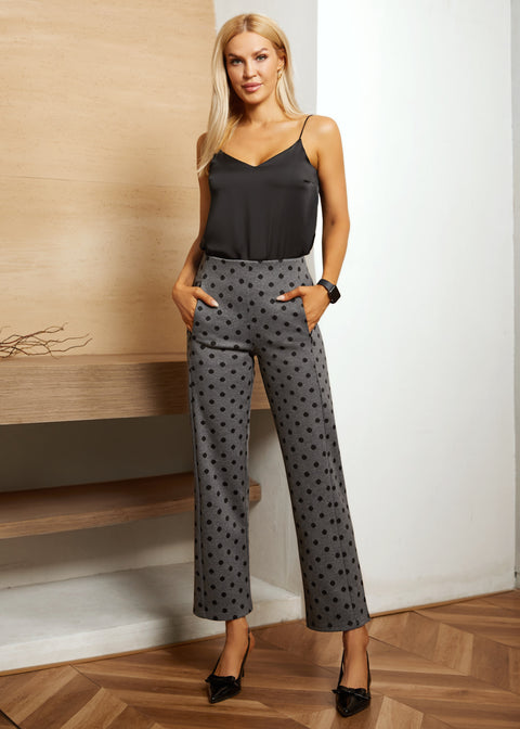 Monroe Crop Trouser | Straight (Charcoal Black Dot)