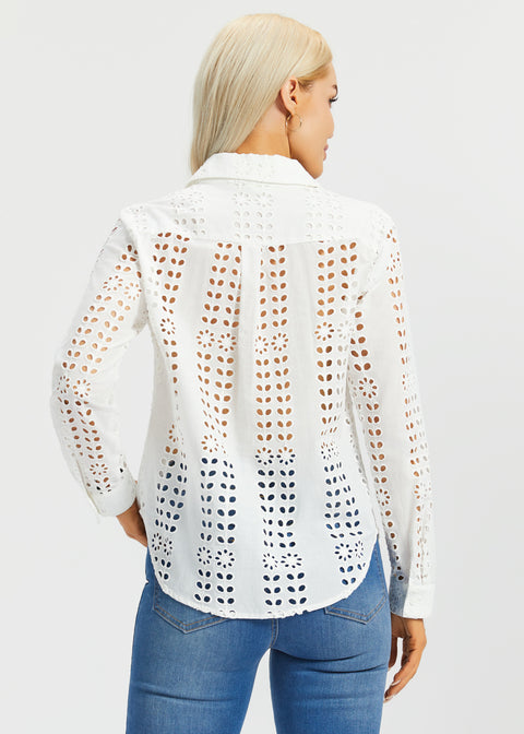 Eyelet Shirt Long Sleeve | Cotton (Star White)