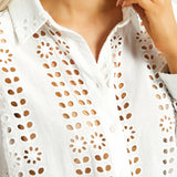 Eyelet Shirt Long Sleeve | Cotton (Star White) - Final Sale