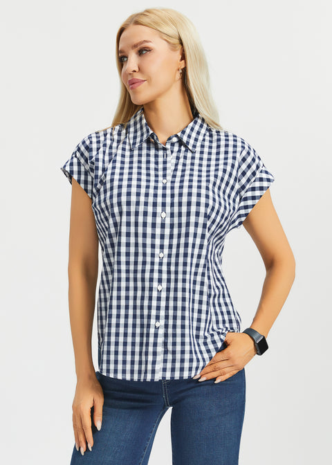 PRESALE ⏰ Cap Sleeve Shirt | Cotton (Navy Gingham)