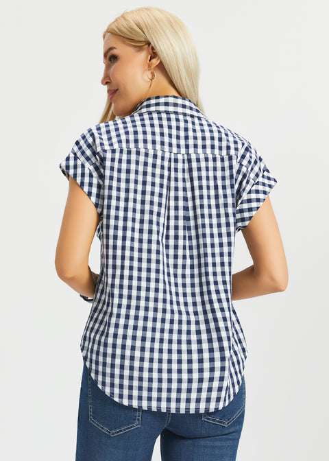 Cap Sleeve Shirt | Cotton (Navy Gingham)