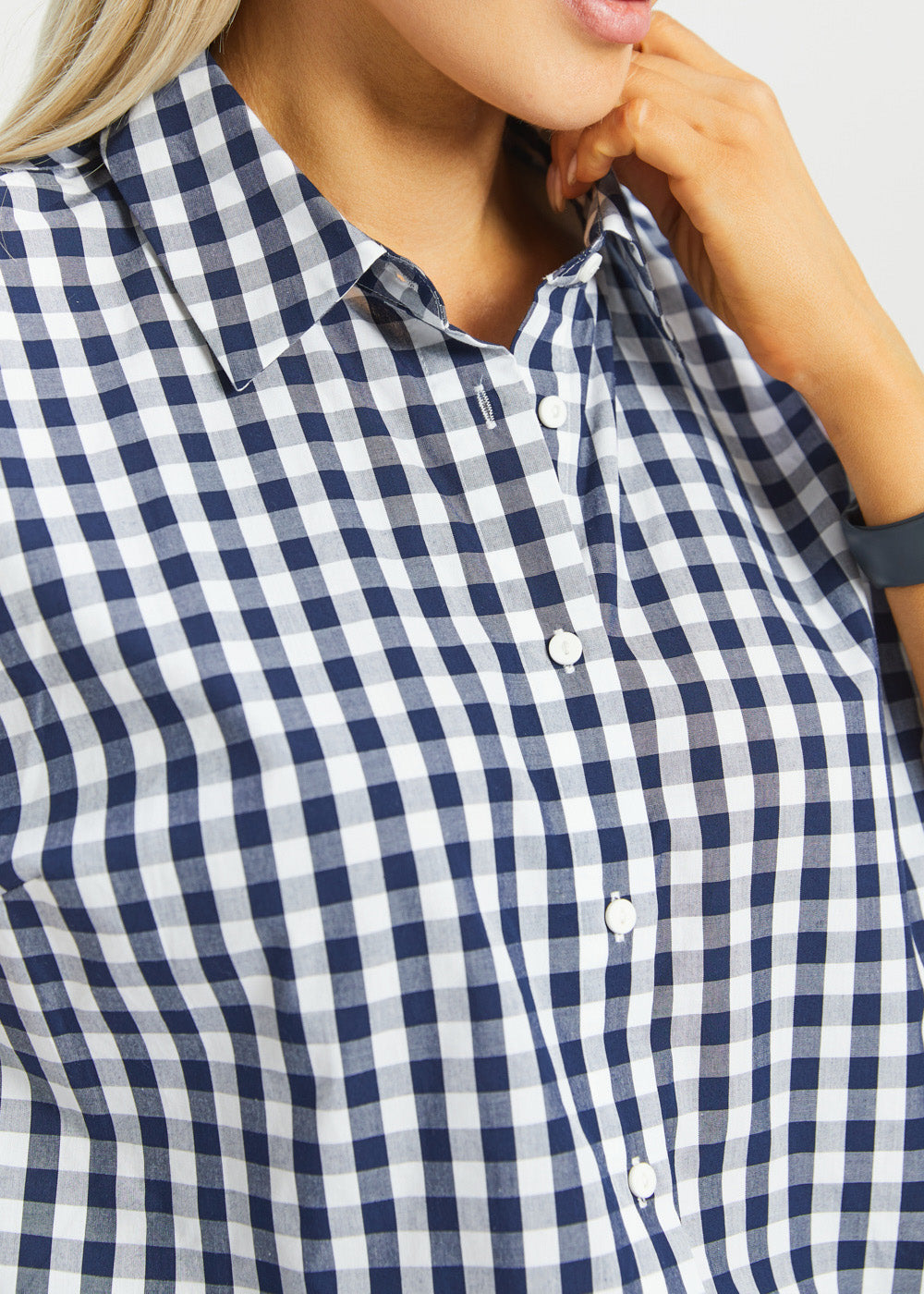 Cap Sleeve Shirt | Cotton (Navy Gingham) – Betabrand