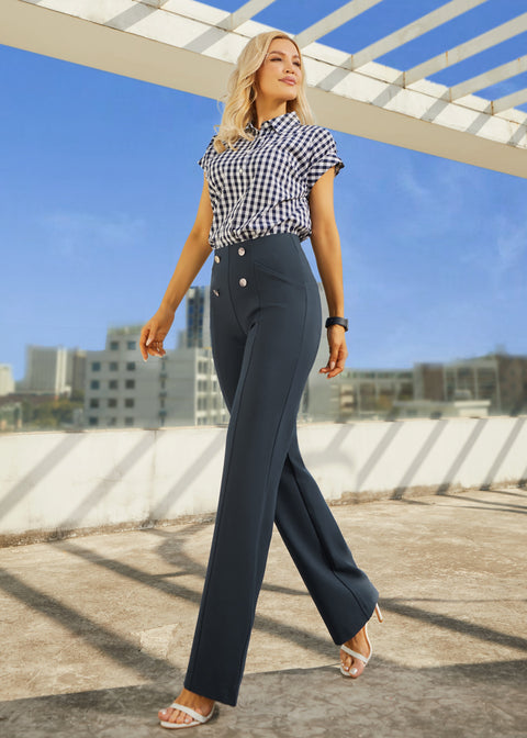 Cap Sleeve Shirt | Cotton (Navy Gingham)