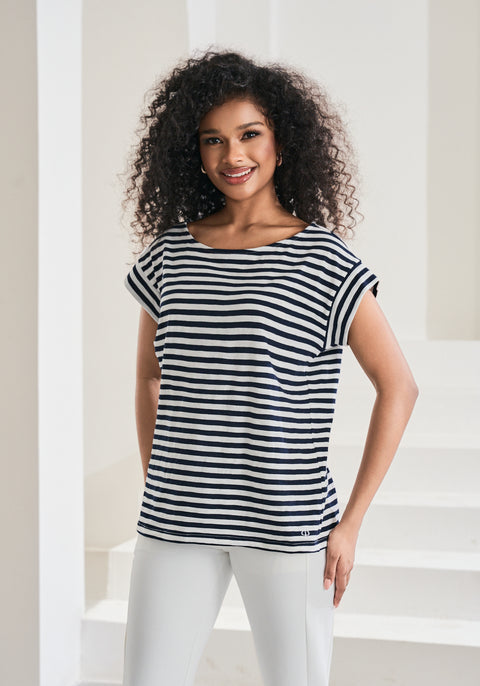 Cuffed Muscle Tee (Navy Stripe)
