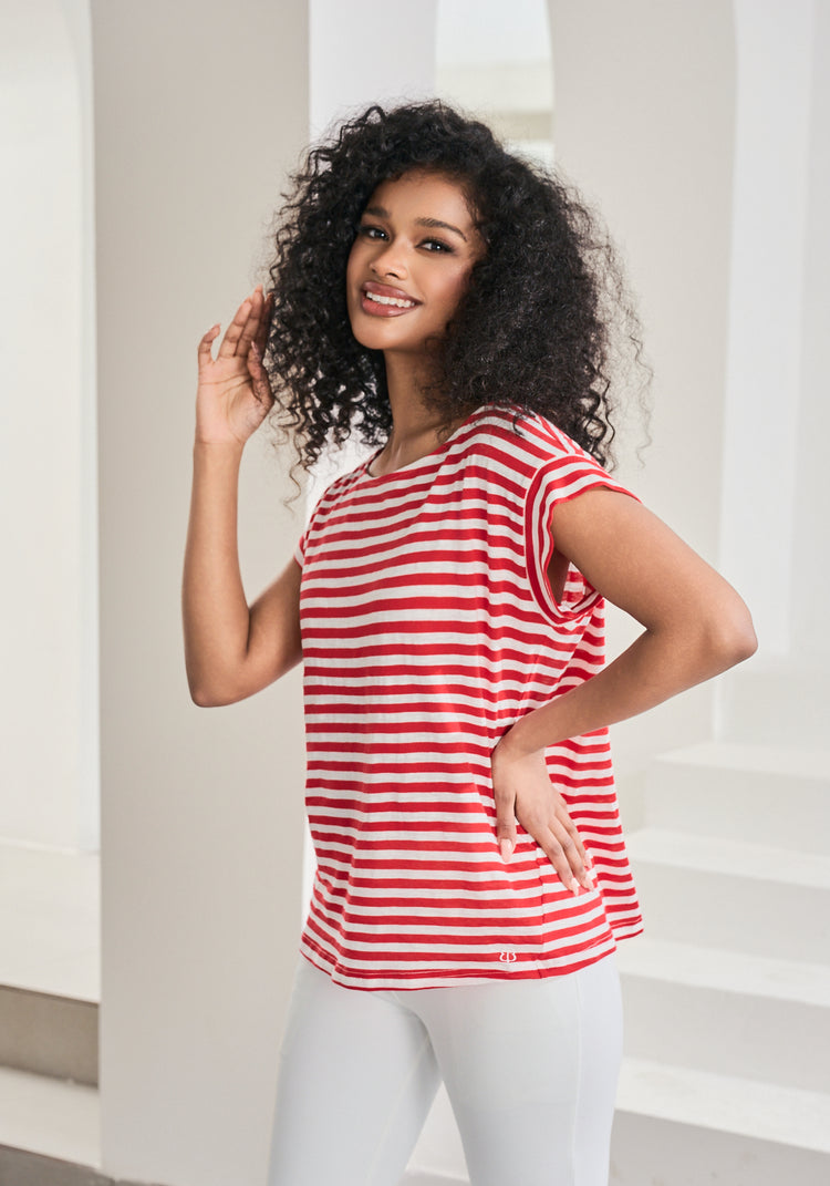 Cuffed Muscle Tee (Crimson Stripe)