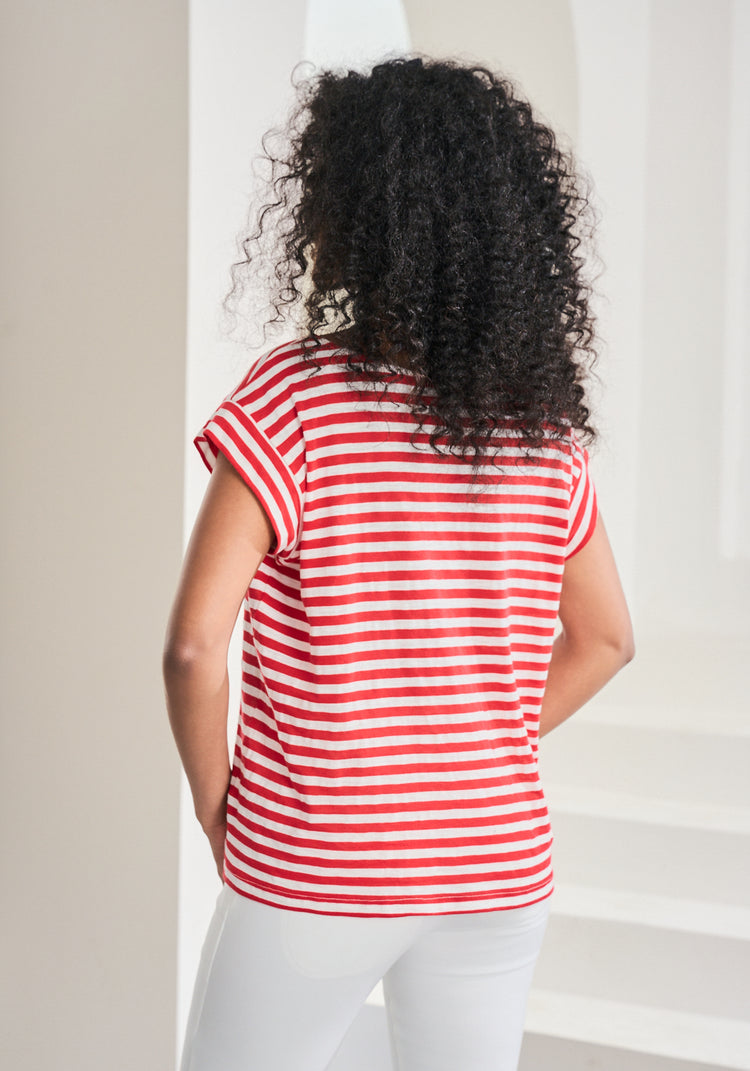Cuffed Muscle Tee (Crimson Stripe)