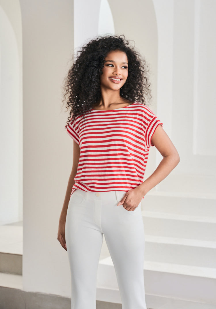 Cuffed Muscle Tee (Crimson Stripe)