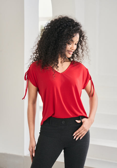 Ruched Shoulder Tee (Crimson)