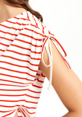 Ruched Shoulder Tee (Red Stripe)