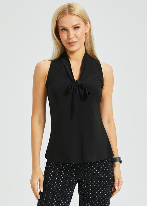 Cap Sleeve Bow Blouse (Black)