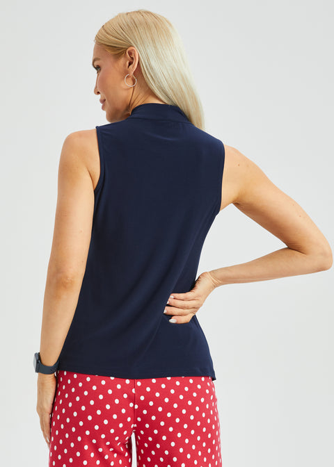 Sleeveless Bow Blouse (Navy)