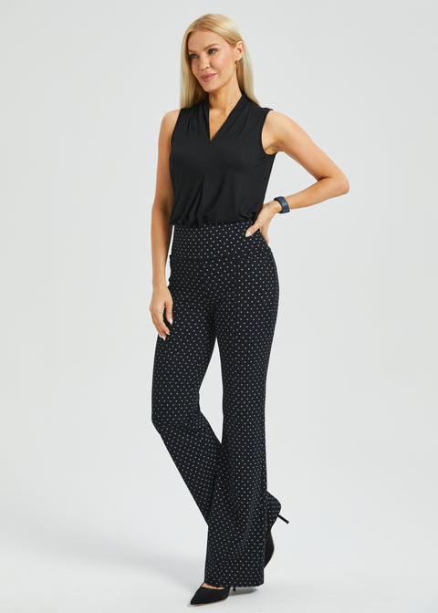 Sleeveless Pleated V-Neck Top (Black)