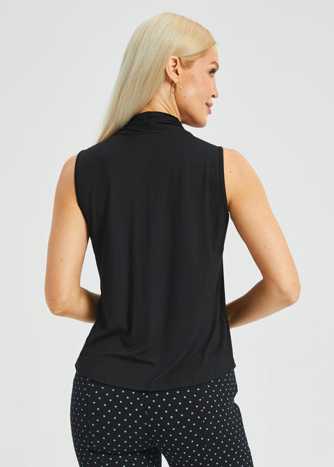 Sleeveless Pleated V-Neck Top (Black)