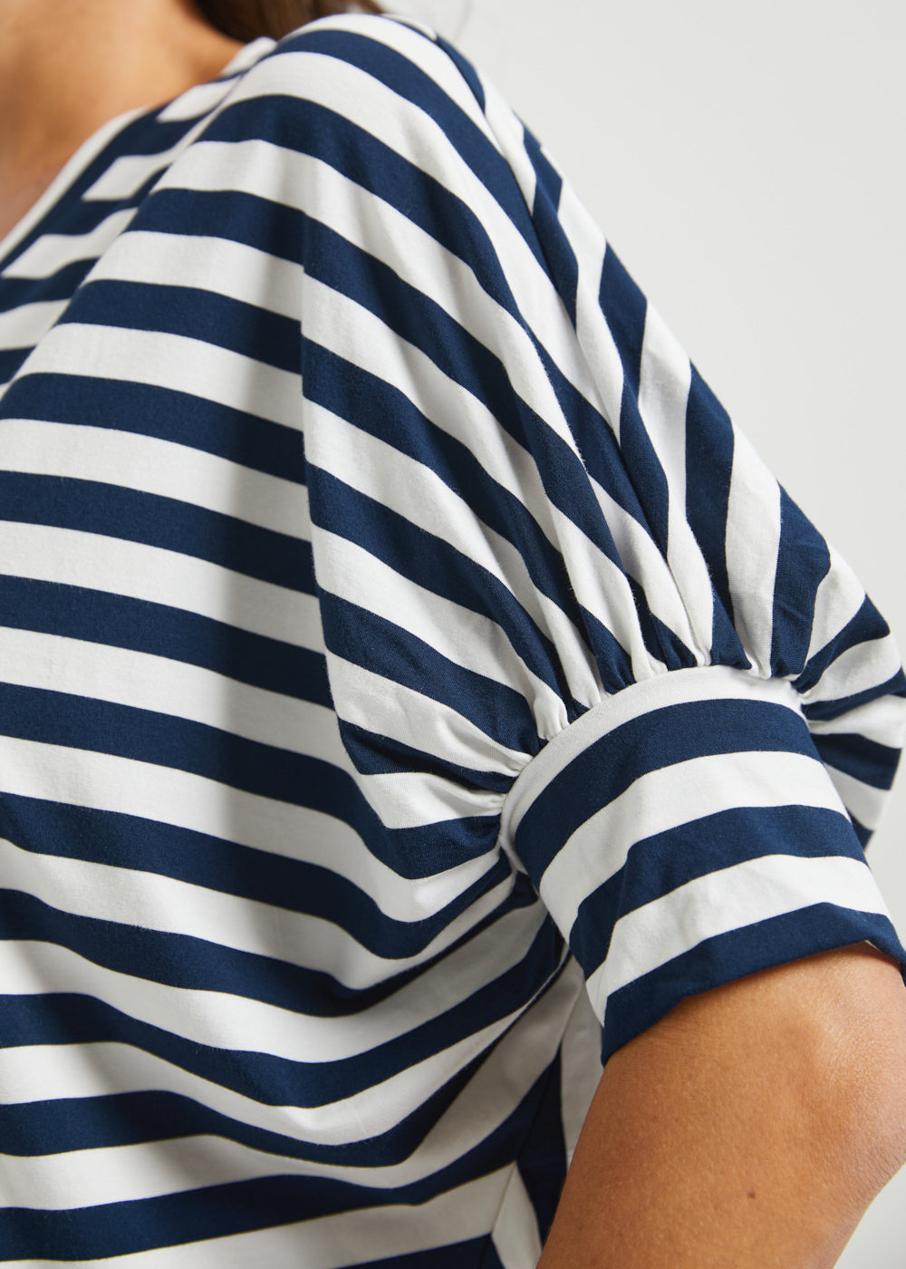 Dolman V-Neck Knit Top (Ivory Navy Stripe) – Betabrand