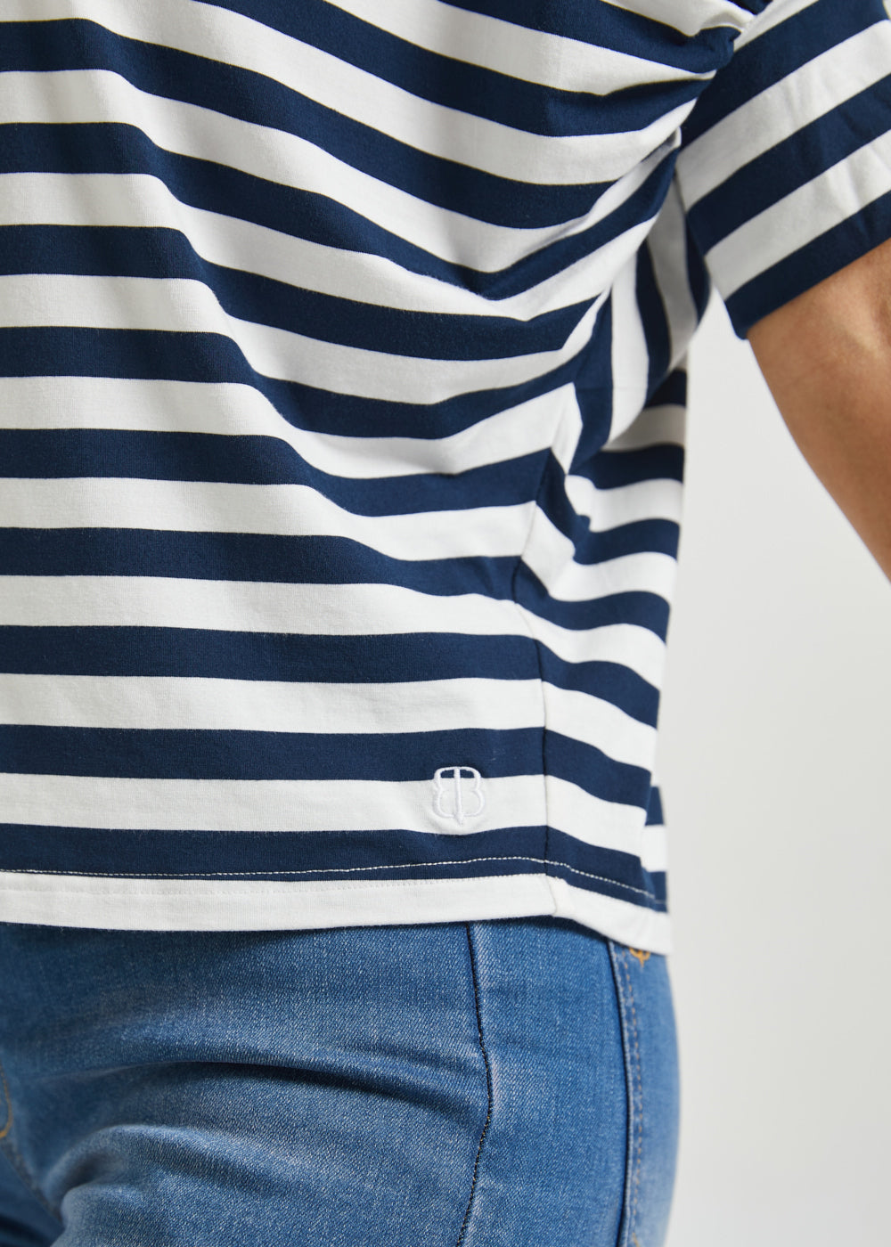 Dolman V-Neck Knit Top (Ivory Navy Stripe) – Betabrand