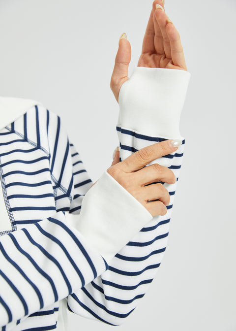 Airflex Contrast Trim Quarter Zip Pullover (Ivory Navy Stripe)