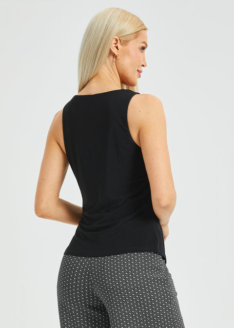 Twist Strap Cowl Neck Top (Black)