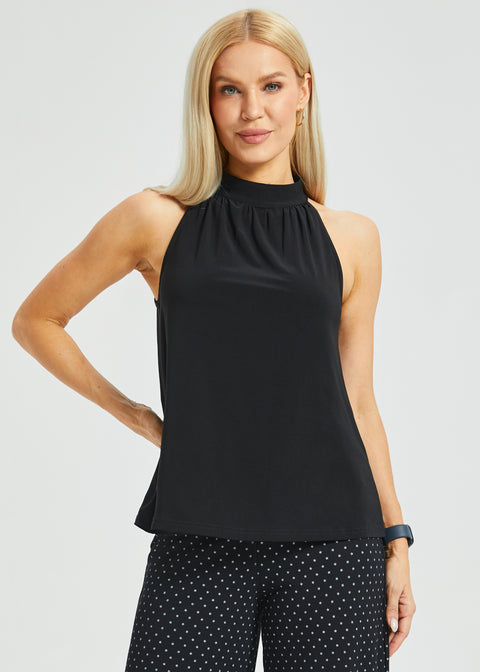 Mock Tie Neck Cutaway Top (Black)