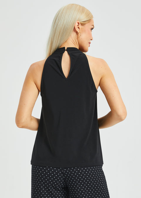 Mock Tie Neck Cutaway Top (Black)