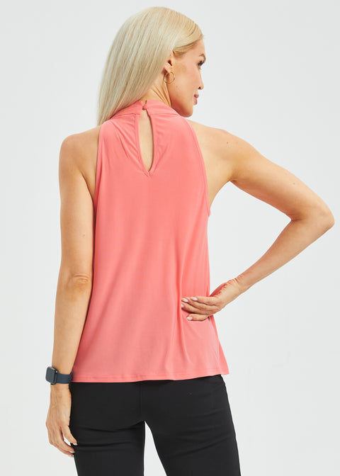 Mock Tie Neck Cutaway Top (Coral)