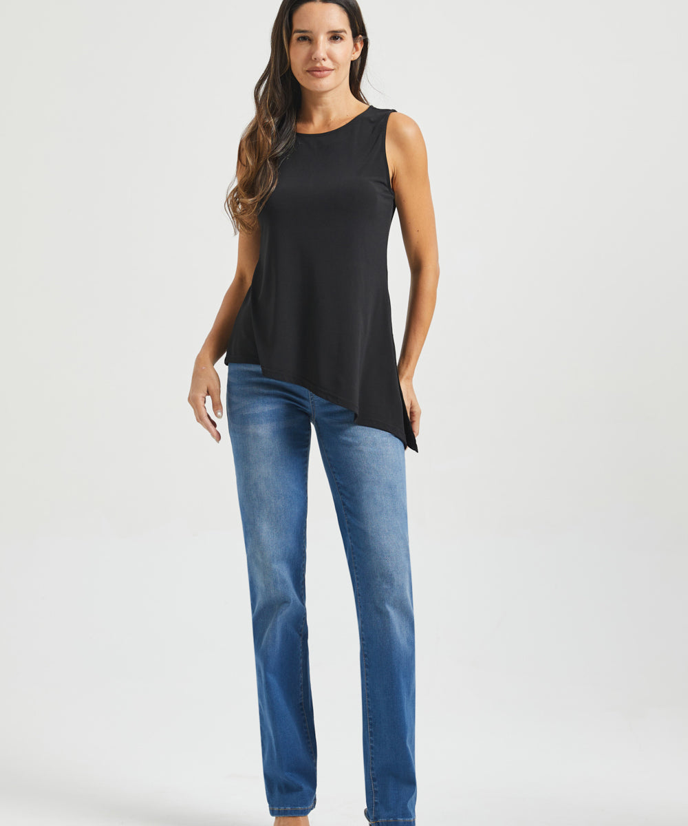 Asymmetrical Hem Sleeveless Tunic | Matte Jersey (Black)