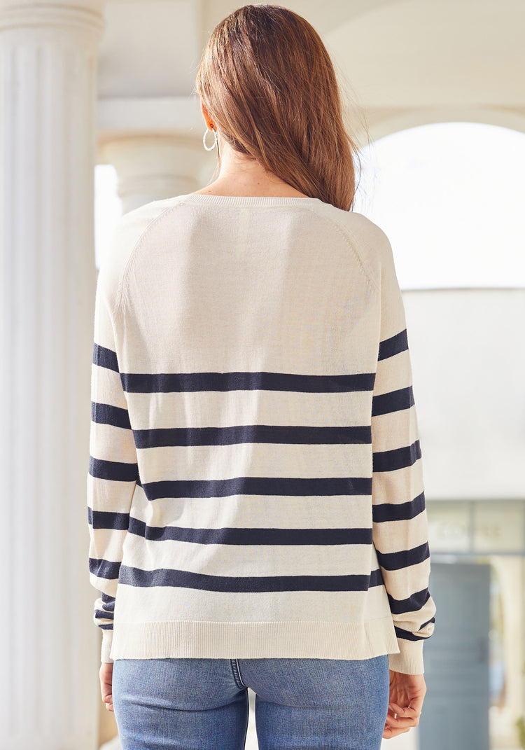Boatneck Pullover Sweater (Navy Stripe)