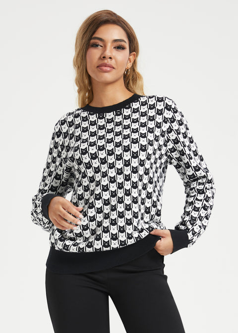 Catstooth Crewneck Pullover (Black Ivory Catstooth)