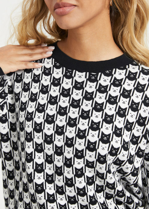 Catstooth Crewneck Pullover (Black Ivory Catstooth)