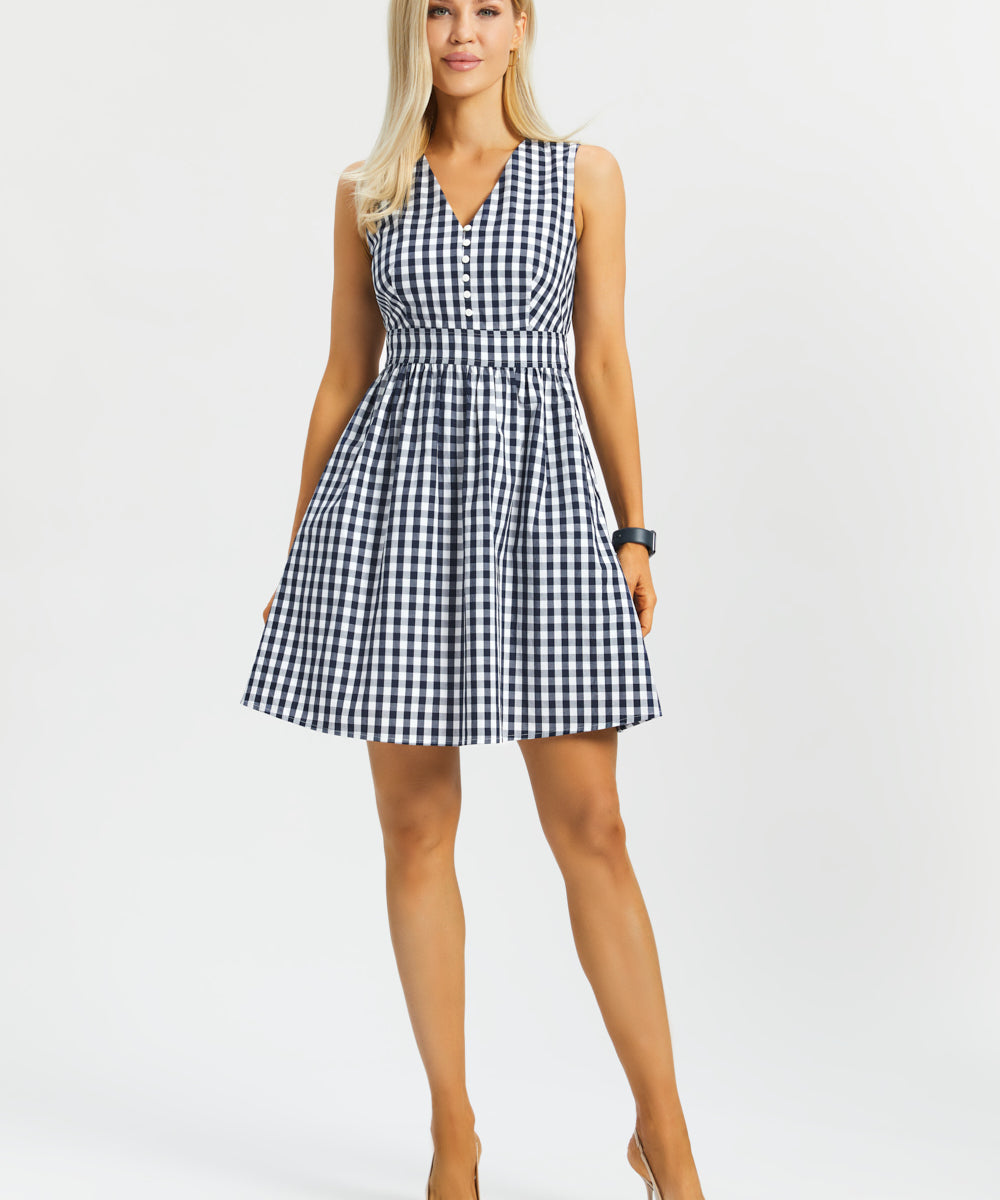 Gingham Fit & Flare Dress (Navy) - Final Sale