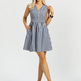 Gingham Fit & Flare Dress (Navy) - Final Sale