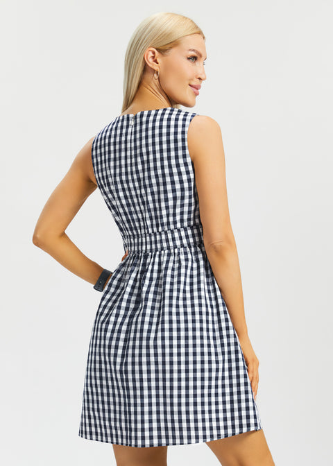 Gingham Fit & Flare Dress (Navy)