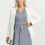 Gingham Fit & Flare Dress (Navy) - Final Sale