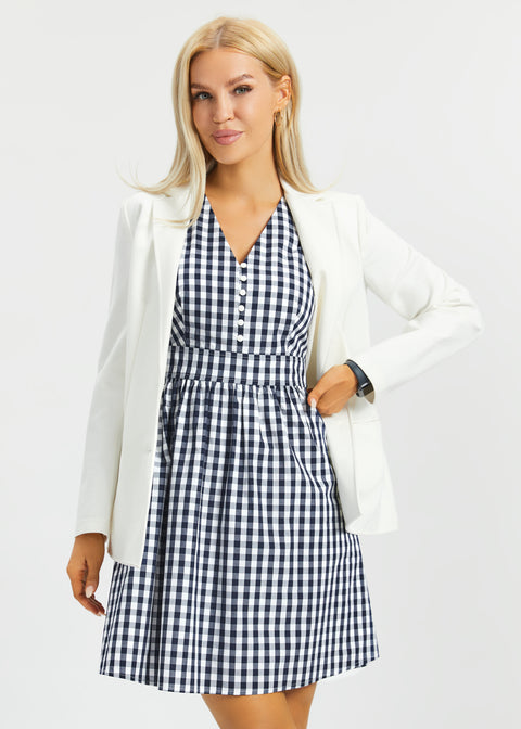 Gingham Fit & Flare Dress (Navy)