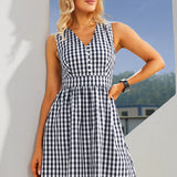 Gingham Fit & Flare Dress (Navy) - Final Sale
