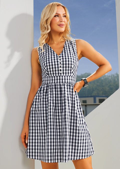 Gingham Fit & Flare Dress (Navy)