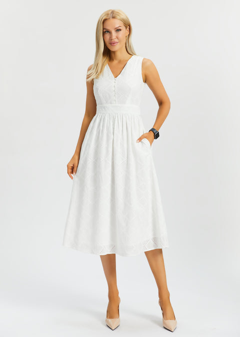 Eyelet Fit & Flare Dress | Cotton (Star White) | M / Regular (48 Inches) Eyelet Fit & Flare Dress | Cotton (Star White) | M / Regular (48 Inches)
