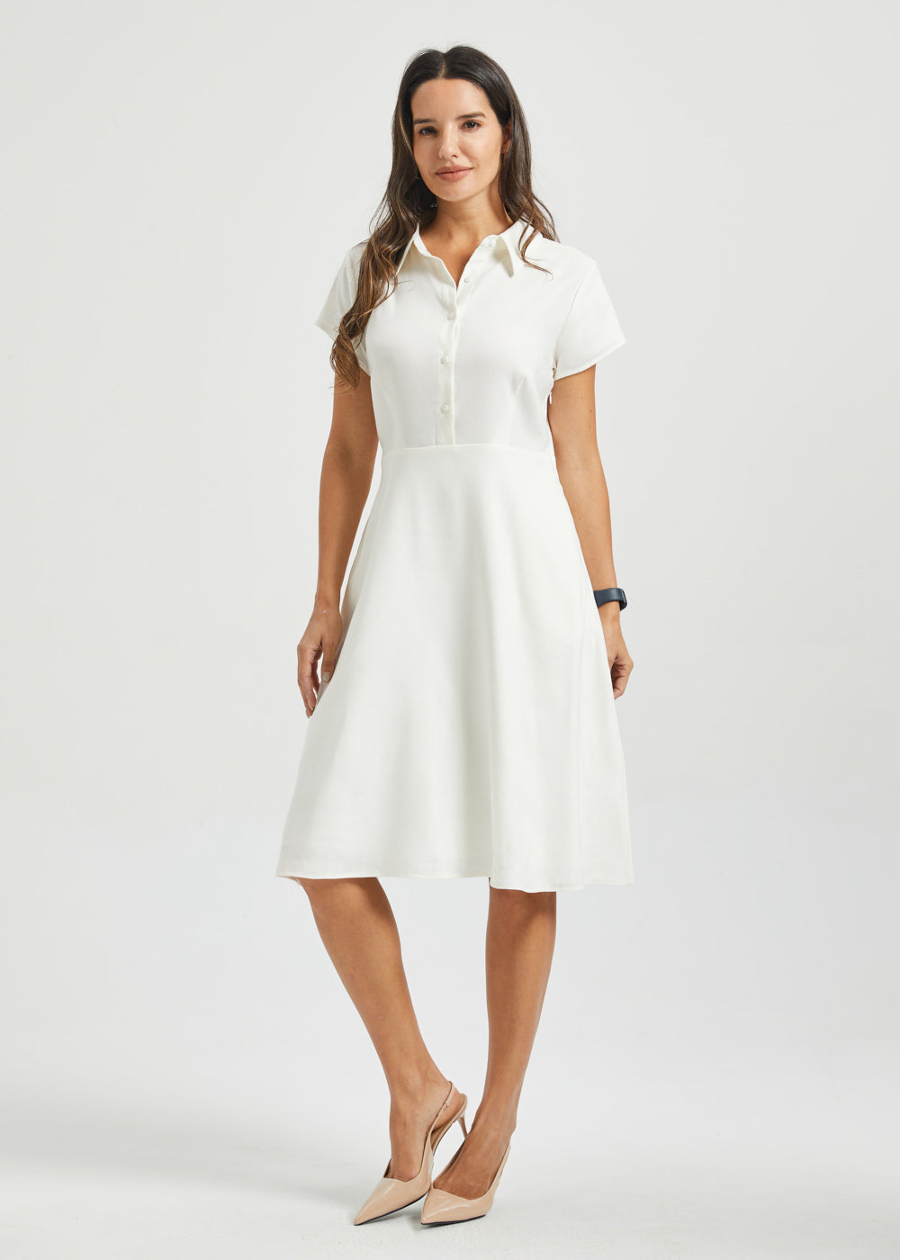 Fit & Flare Shirt Dress | AirWeave Stretch Linen (Star White