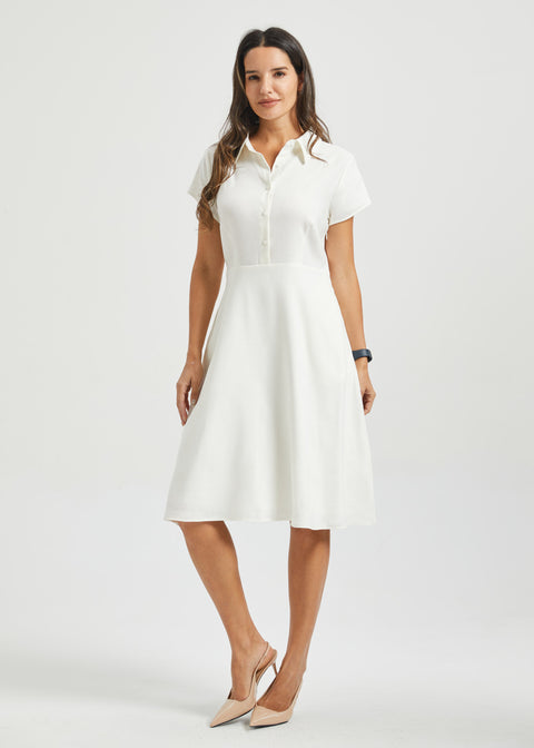 Fit & Flare Shirt Dress | AirWeave Stretch Linen (Star White)