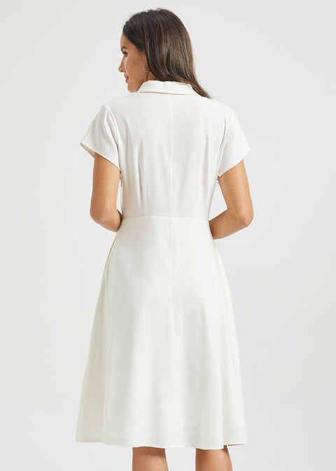 Fit & Flare Shirt Dress | AirWeave Stretch Linen (Star White)