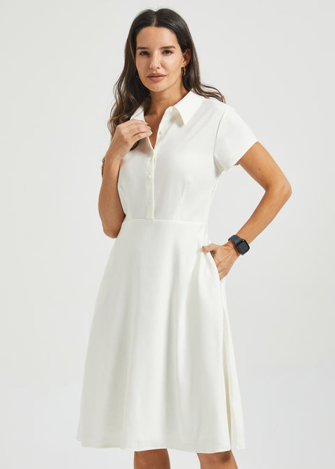 Fit & Flare Shirt Dress | AirWeave Stretch Linen (Star White) | XS / Petite (38.5 Inches) Fit & Flare Shirt Dress | AirWeave Stretch Linen (Star White) | XS / Petite (38.5 Inches)