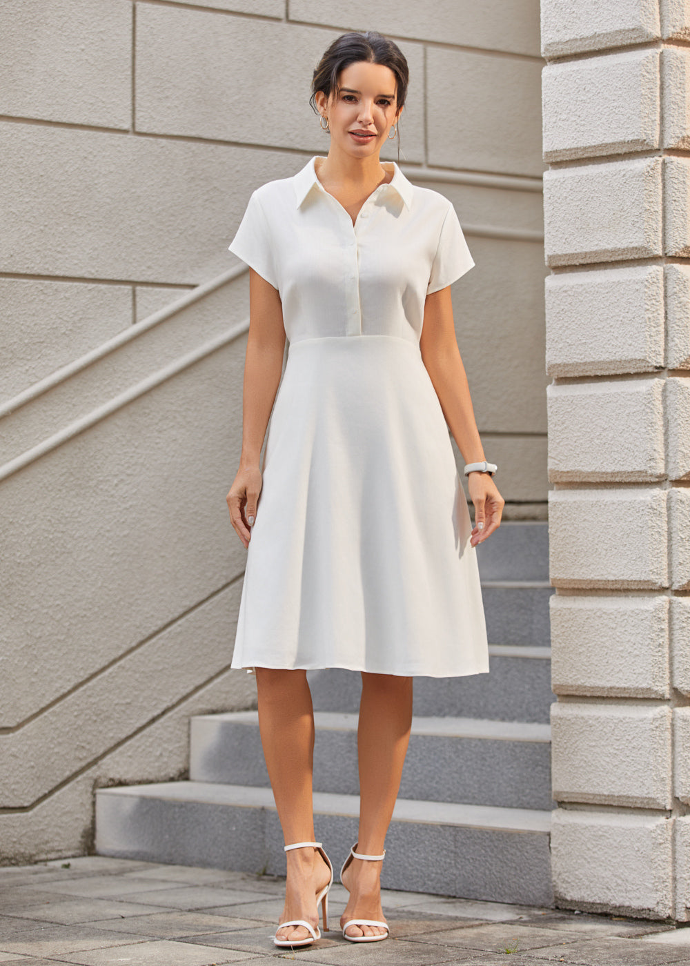 Fit & Flare Shirt Dress | AirWeave Stretch Linen (Star White