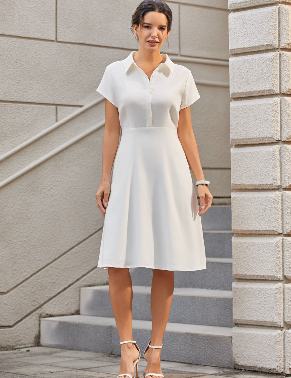 Fit & Flare Shirt Dress | AirWeave Stretch Linen (Star White)