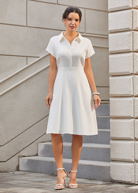Fit & Flare Shirt Dress | AirWeave Stretch Linen (Star White)