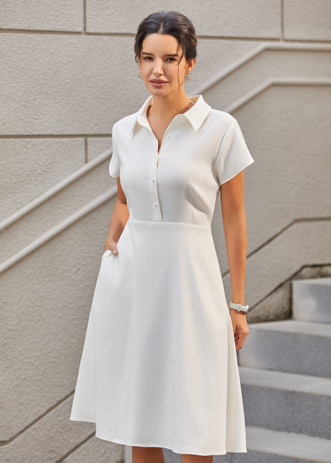 Fit & Flare Shirt Dress | AirWeave Stretch Linen (Star White)