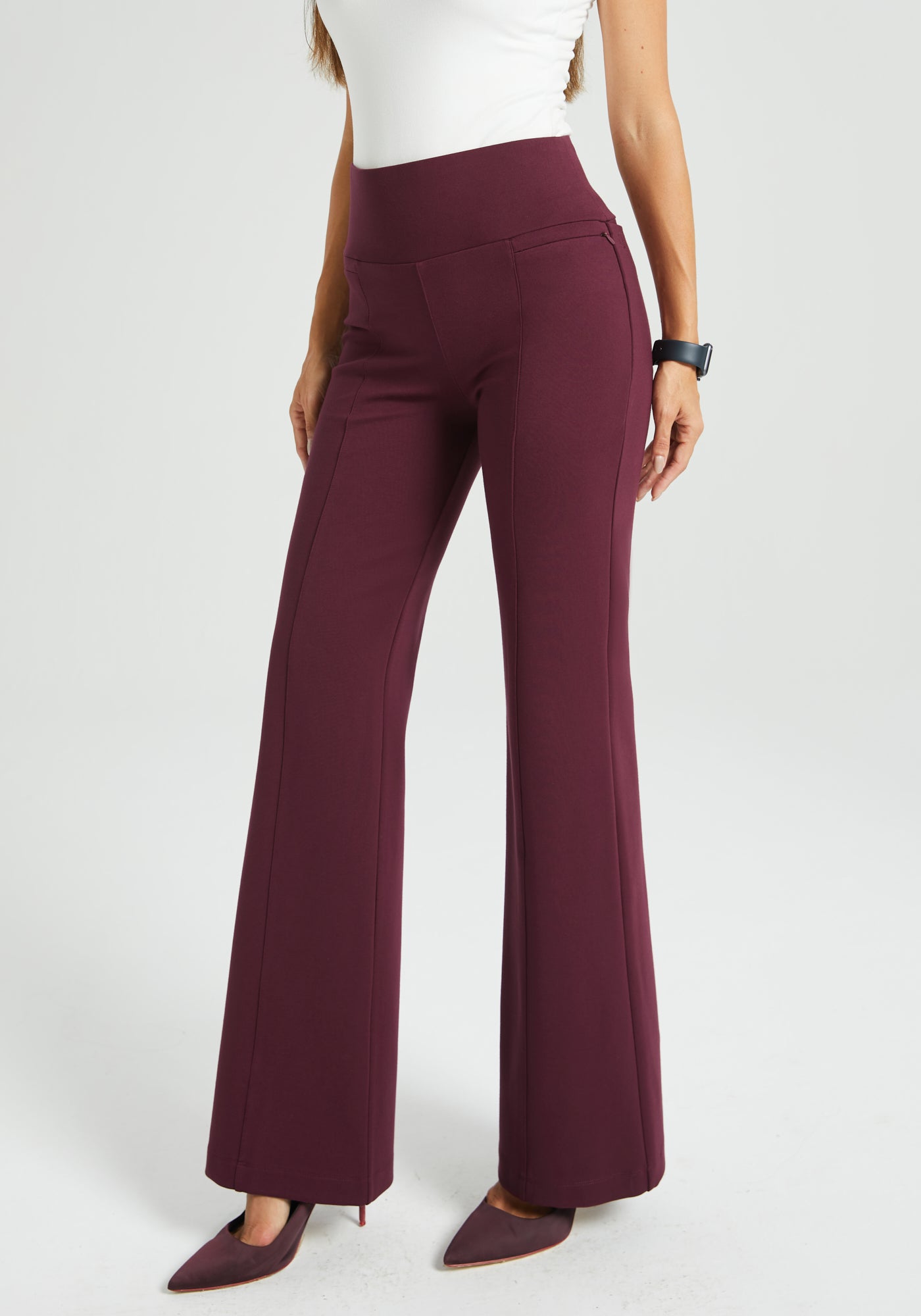 Power Down DPYP Dress Pant Yoga Pant | Flare (Burgundy) | L / Petite (30 Inches) Power Down DPYP Dress Pant Yoga Pant | Flare (Burgundy) | L / Petite (30 Inches)